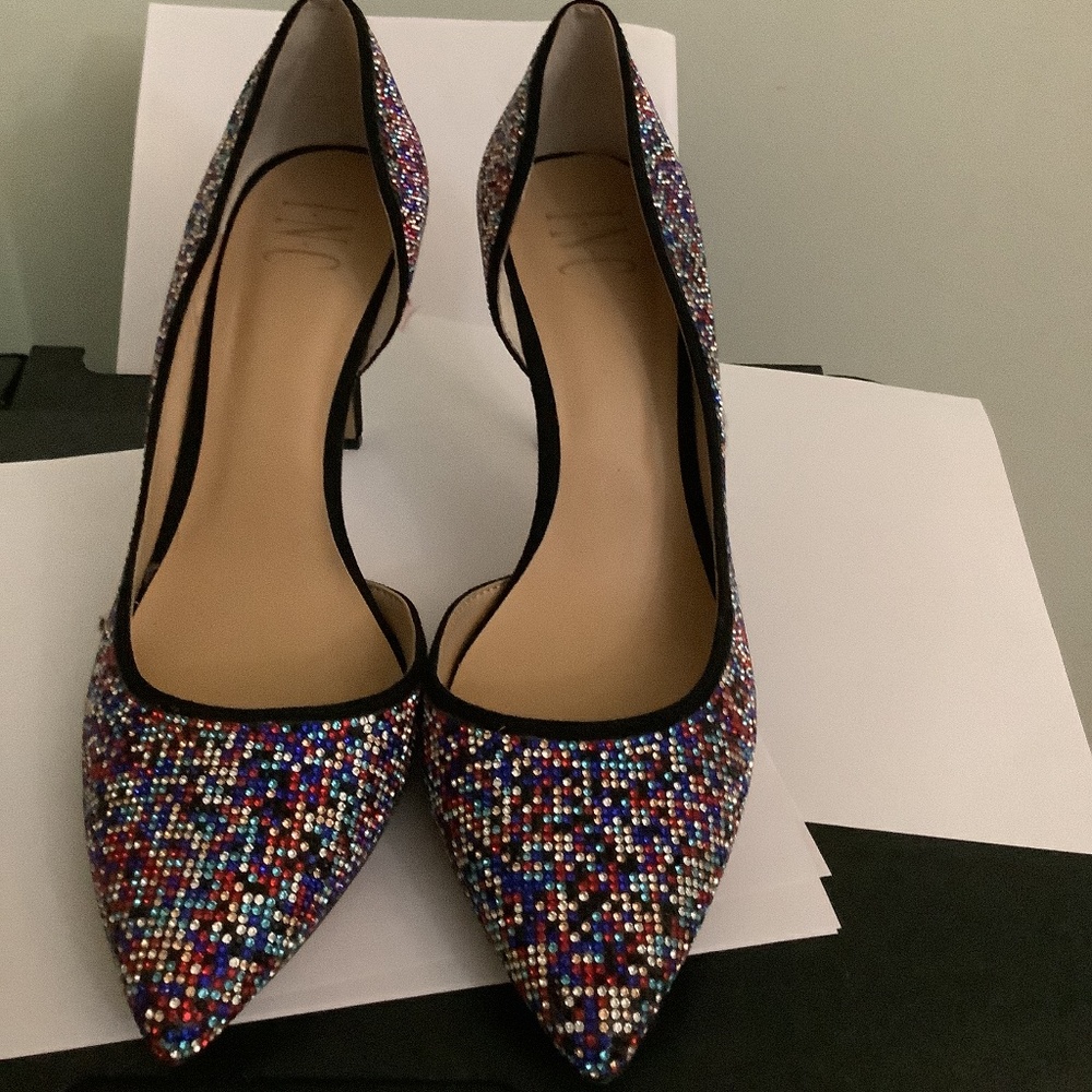 Multi-Color Rhinestone Black Heels